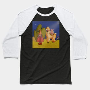 Lady Gnome leading llama through the night Baseball T-Shirt